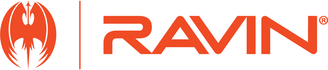 RAVIN logo: orange wordmark with a circular emblem on the left, high-contrast branding image